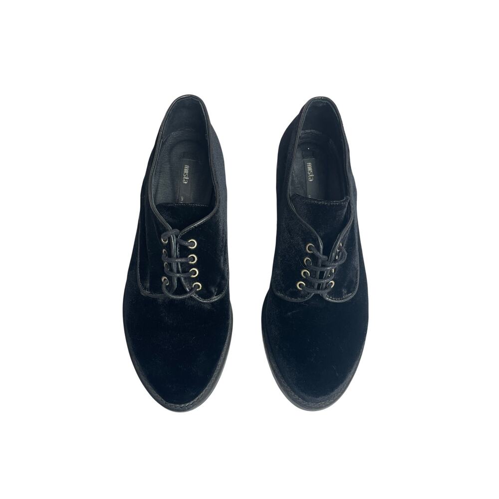 Miista in Leather Black Velvet Lace Up Oxfords Shoes Size 6 Business Casual Chic